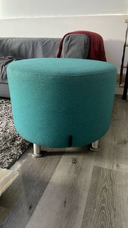 Round Teal Upholstered Ottoman / Footstool