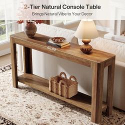 70.9" Console Table, Wood Sofa Table Hallway Table with Double Pedestal