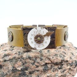 Vintage Handcrafted One of a Kind Watch Components Leather Bracelet