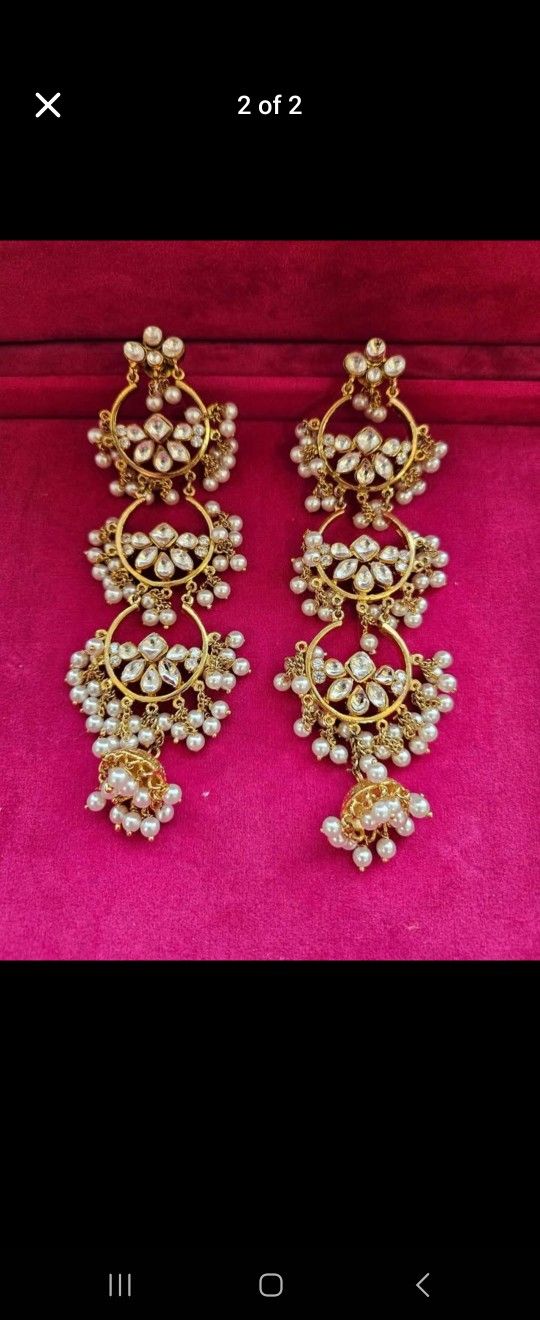 Gold Base And Pearl Design Earings