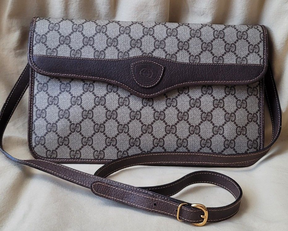 GUCCI GG Supreme Shoulder Bag/ Clutch & Crossbody PVC Beige Brown With COA