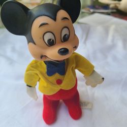 Vintage Mickey Mouse Wood By Product Vinyl 6" Toy Rare with Tail Disney Japan doll figurine