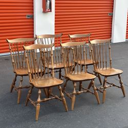 Set of 6 Nichols & Stone Solid Maple Windsor Dining Chairs – Farmhouse / Colonial