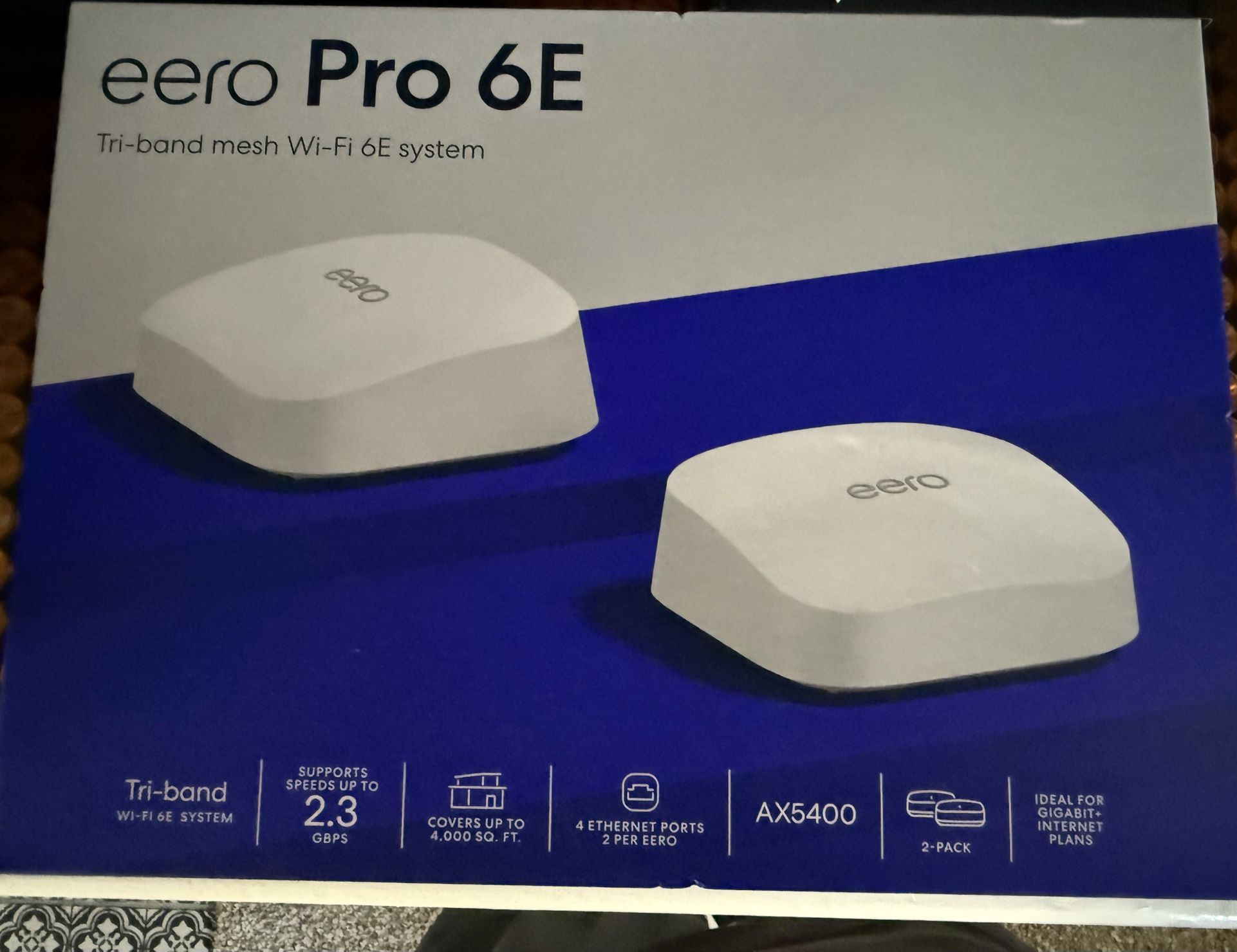 2 Pack.   eero Pro 6e Tri-band Mesh Wi-Fi 6E