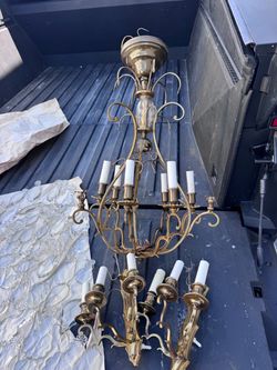 Vintage Brass & Crystal Chandelier & Sconces Complete Set French Style Retro