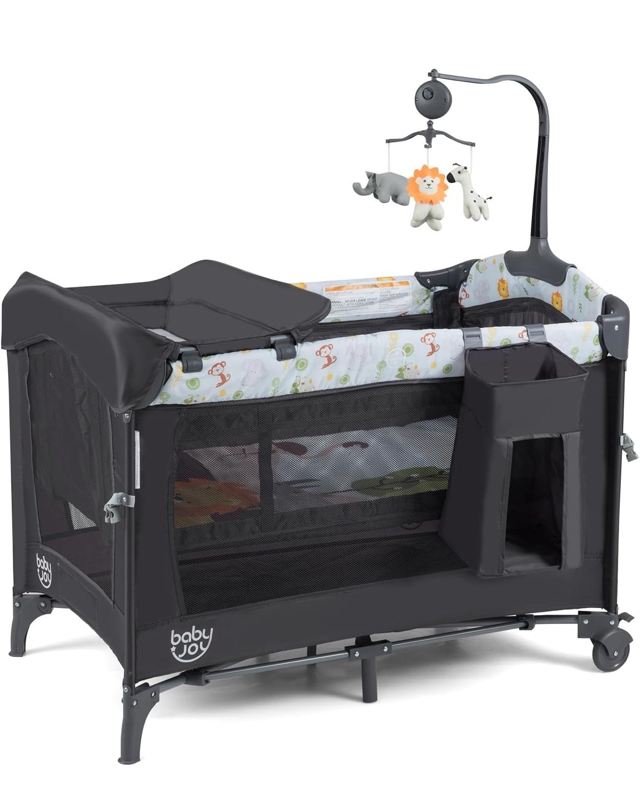 in 1 Pink Pack and Play, Baby Bedside Sleeper with Bassinet, 3 Adjustable Heights, Music Box, Easy to Install, Foldable Bedside Crib w/Changing Table,