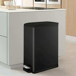 13.2 Gallon Slim Trash Can, Stainless Steel Kitchen Step Garbage Can, Black