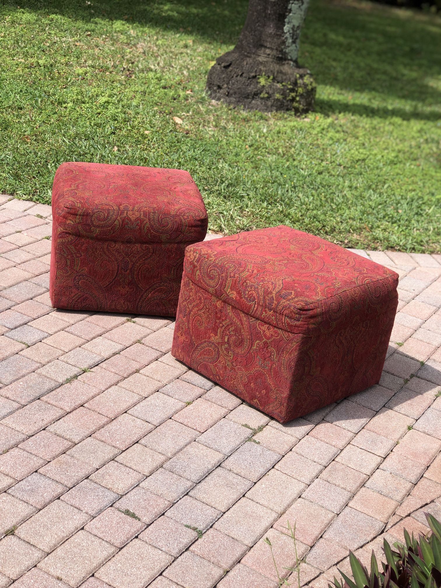 Vintage Red Oriental Poufs / Ottomans Stool / Excellent Upholstery