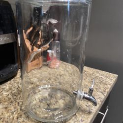 Large Glass Drink Dispenser with Twisting Silver Spout