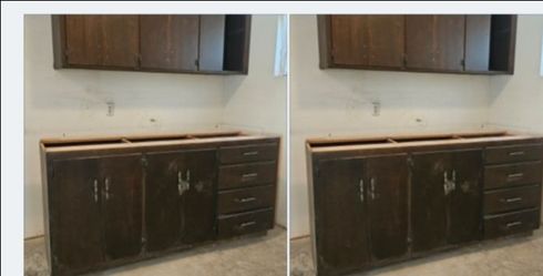 Wood kitchen gabinet 4  para cosina o garaje madera buenas condiciones listo para poner granito todo $120  tengo la madera de arriba 👆
