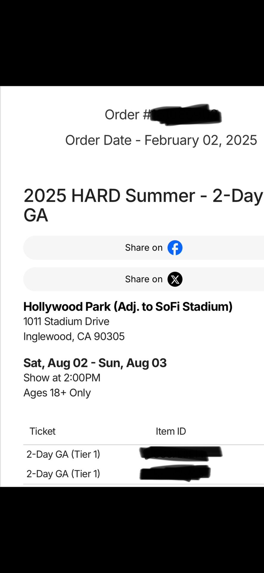 Two 2 Day Passes For Hard Summer 2025