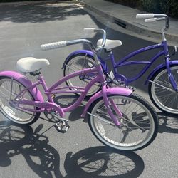 Girls  Beach Cruiser 20” Bikes (Purple & Pink) 