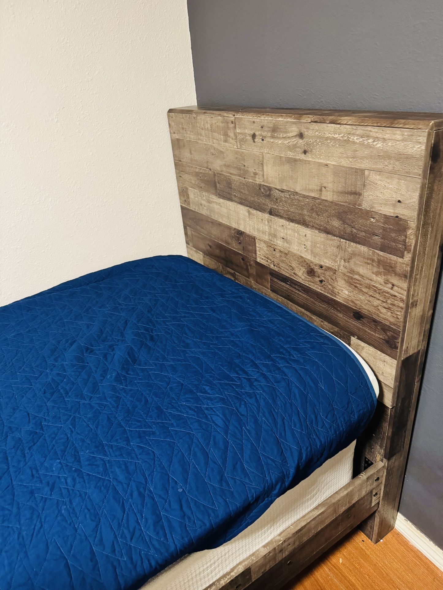 Rustic Wood Twin Bed Frame – Memory Foam Mattress & Box Spring Included