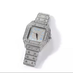 NEW Silver Bling Iced Out Hip Hop Watch Unisex Includes Gift Box!
