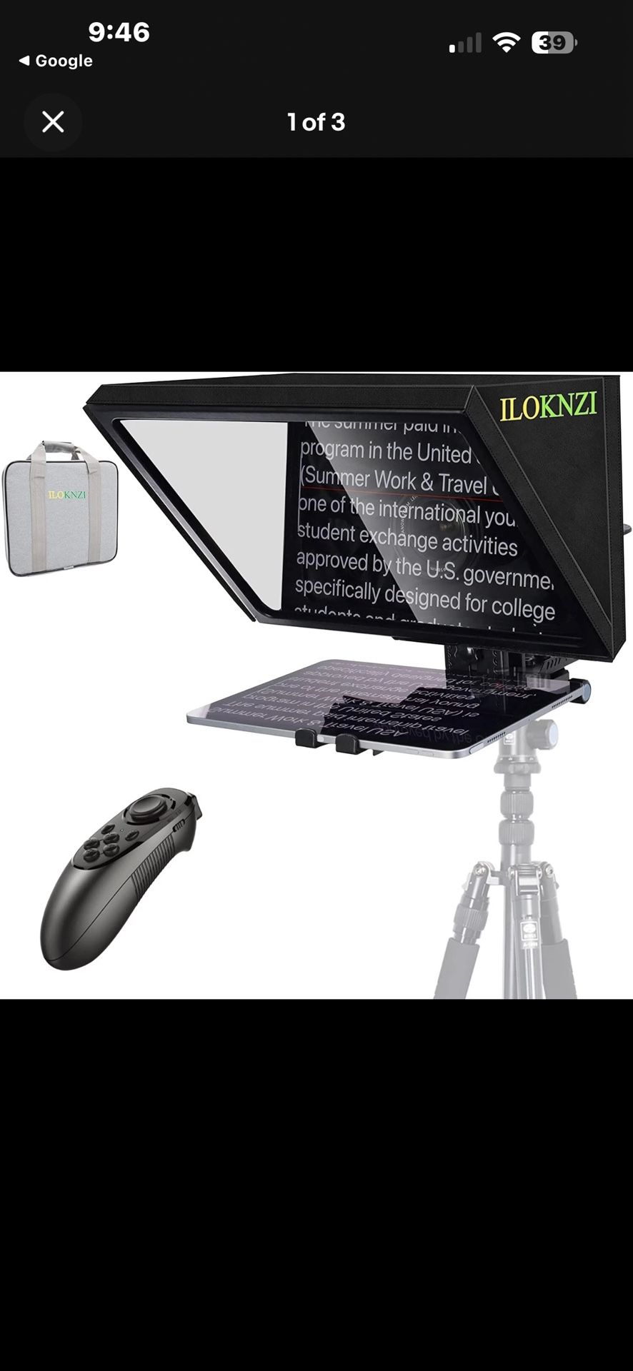 12 inch teleprompter in good condition with carrying case and remote