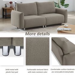 Bread Sofa 2 Seater Loveseat Couch Loose Back Sectional Sofas Textured Fabric Couch Leisure Sofa with Square Arms for Living Room Bedroom Apartment Of