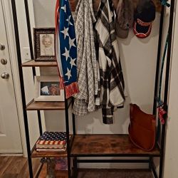 Entryway Bench  with Hooks & Shelves 