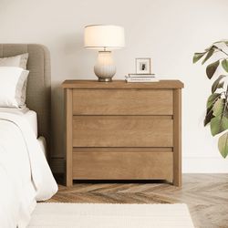 Wood Nightstand with 3 Drawers, Farmhouse Large Bedside Table with Storage for Bedroom and Small Spaces $80