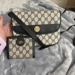 Gucci Navy Handbag And Wallet