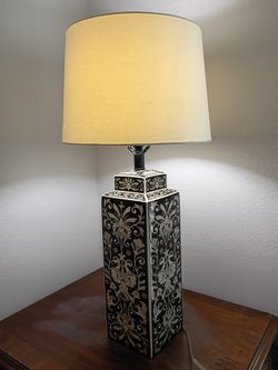 Tall Black & White Floral Ceramic Lamp
