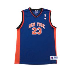 VINTAGE CHAMPION NEW YORK KNICKS MARCUS CAMBY JERSEY XL 18-20 YOUTH BLUE NY 90s
