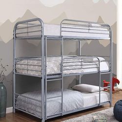 😲👉 SILVER FINISH TRIPLE DECKER TWIN SIZE BUNKBED - LITERA SENCILLA
