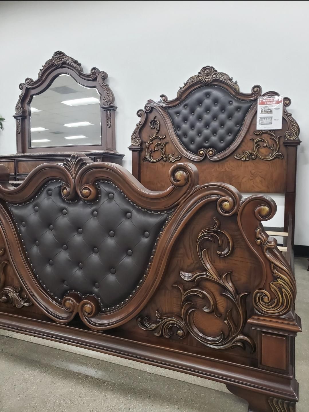 4pc King Bed Dresser Mirror Nightstand - Traditional Style Bedroom Furniture