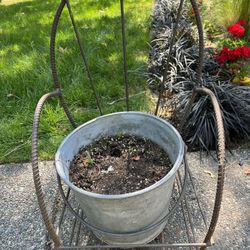 Antique Galvanized Chair And Bucket
