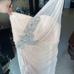 Beige Colored Formal Dress With Rhinestones (Size 16)