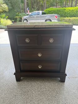Solid Wood Nightstand with Marble Top