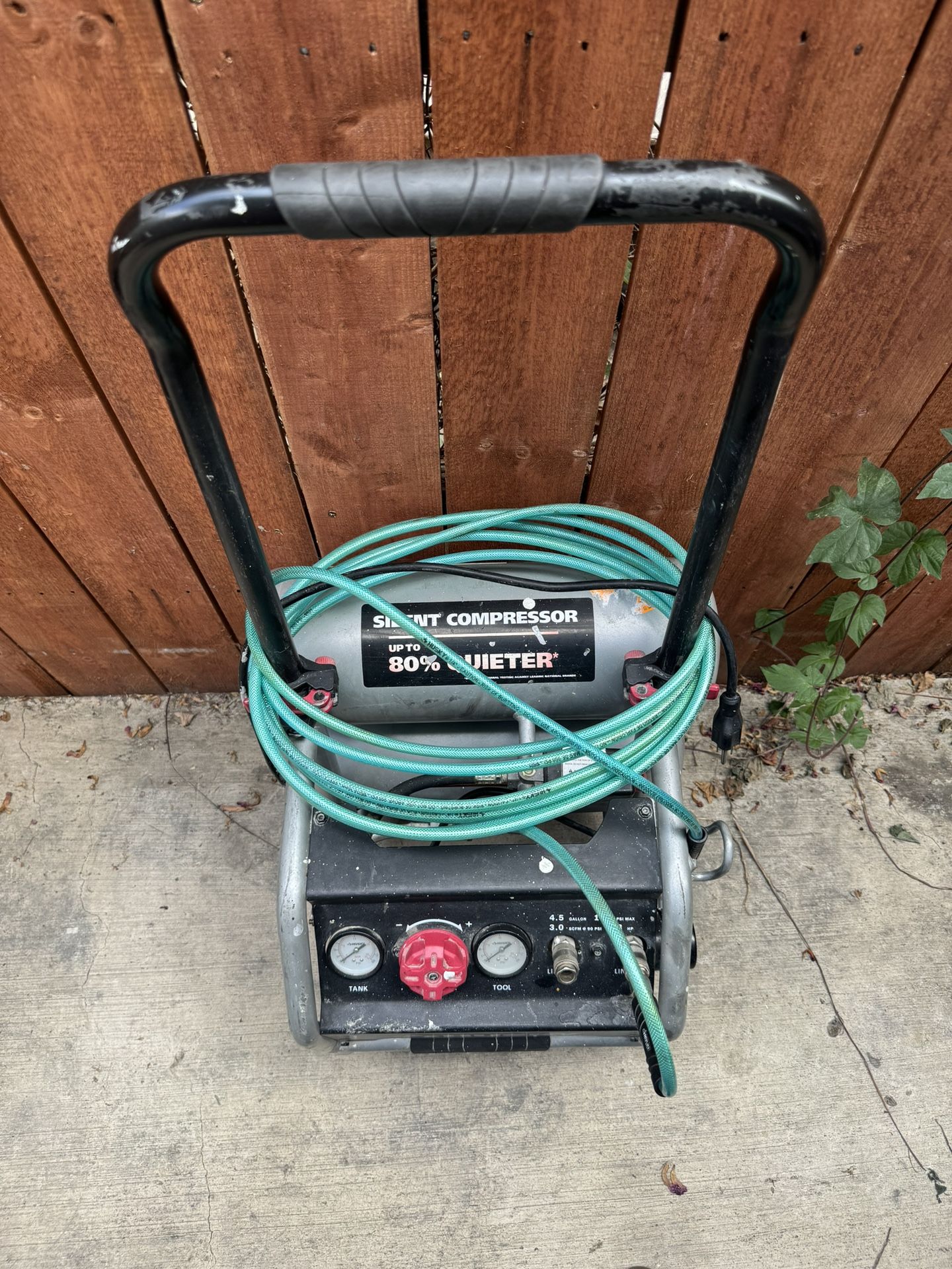 Used Husky - 4.5 Gal. 175 PSI Portable Electric Oil-Free Air Compressor with husky hose.