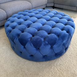 Velvet round Ottoman on wheels Diameter 42, height 16