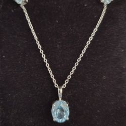 2.62 CT Topaz Sterling Silver Pendant 18" Chain & Earrings