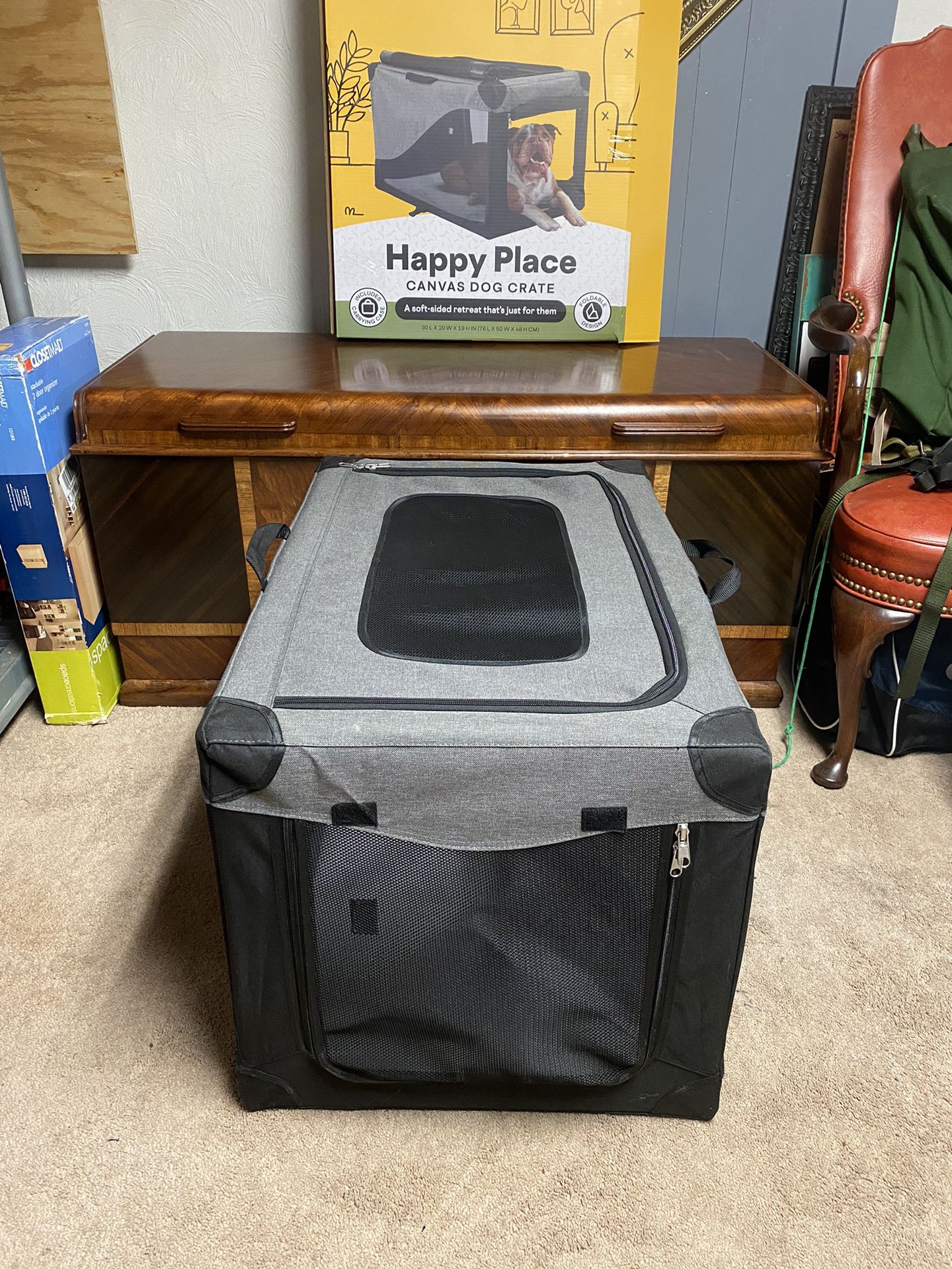 Every Yay Happy Place Foldable Canvas Dog Crate Medium EXCELLENT