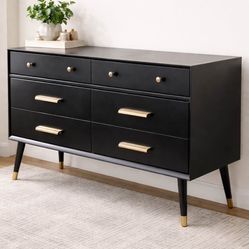 Modern black 6-drawer dresser with brass hardware