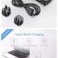 (Black) Universal Travel Adapter 220V to 110V Voltage Converter with 6A 4-Port