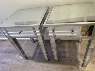 2 Mirrored console tables or night stands with crystal knobs
