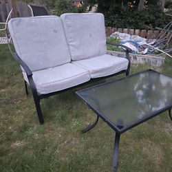 Nice Black Metal Outside Couch With Coffee Table 