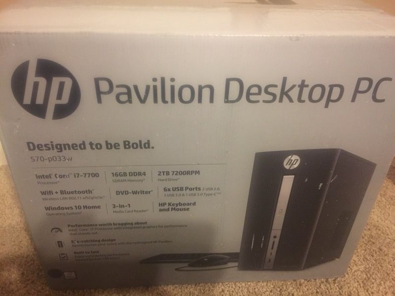 HP Pavilion 570-p033w Desktop Tower, Intel Core i7-7700 , 16GB Memory, 2 TB Hard Drive, Windows 10