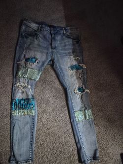 Amiri Quilted Art Patch / Vintage Quilt Art Patch skinny jeans