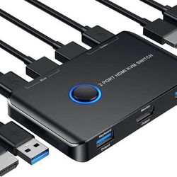 new KVM Switch, KVM Switch HDMI,USB KVM Switch for 2 Computers Sharing One HD Monitor and Keyboard Mouse, Support 4K@60Hz,2 HDMI Cables and USB 3.0