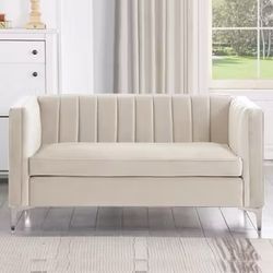 Modern Channel Tufted Velvet Loveseat for Living Room Sofa 
