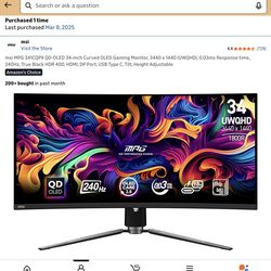 MSI MPG 341CQPX QD-OLED 34-inch Curved OLED Gaming Monitor, 3440 x 1440 (UWQHD)
