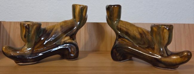 Vintage Dryden Pottery Two Brown Candlesticks  Hot Springs AR