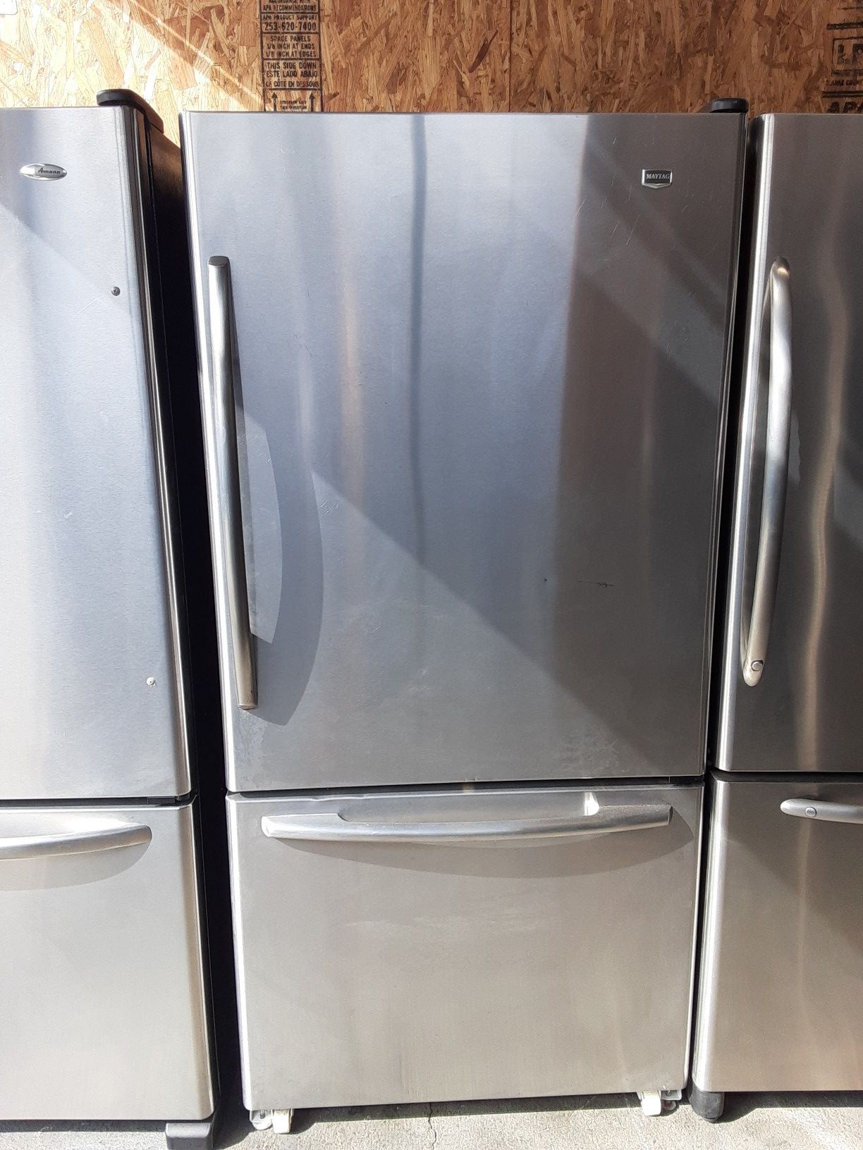 $399 Maytag stainless bottom freezer fridge measures 33 wide includes delivery in the San Fernando Valley a warranty and installation
