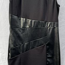 Black body con midi dress with faux leather midriff little black dress. XL