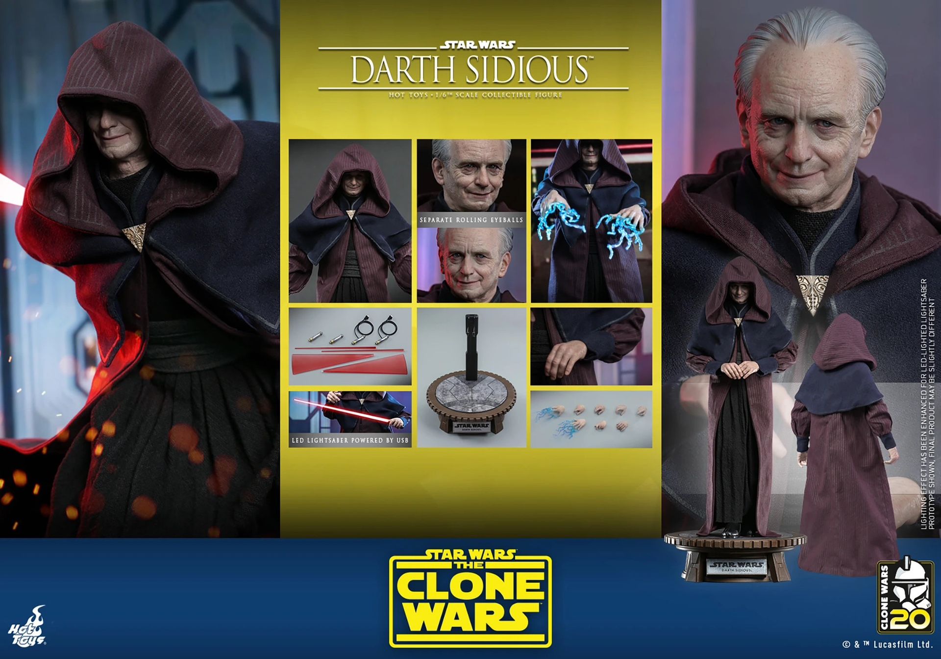 Star Wars Hot Toys Darth Sidious Clone Wars Marvel 1/6 Scale