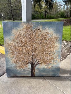 Textured Tree Canvas Art Gold Accents