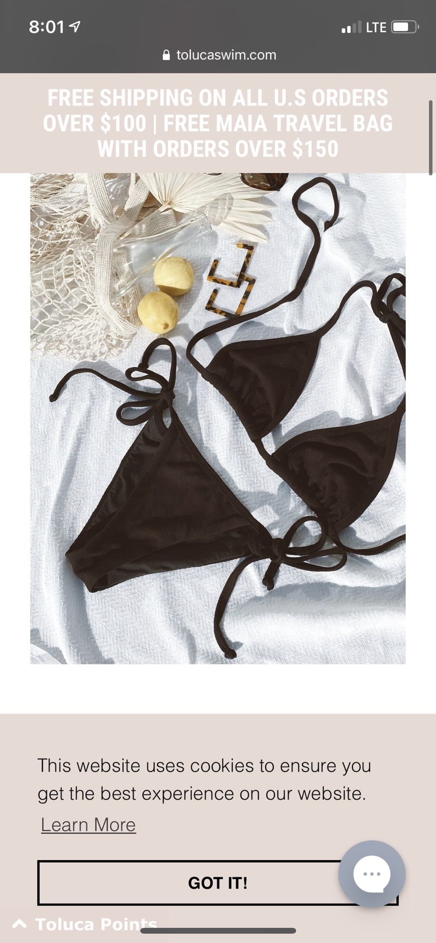 Toluca swim (balance Athletica) XS Onyx String Bikini