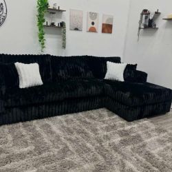 Black Corduroy Sectional - Free Delivery